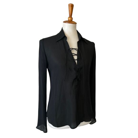 Y2k 100% Silk Pirate Blouse, Size Small, Semi Sheer - Picture 1 of 7